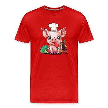 Cochon Légume Cuisinier Cuisinier Cuisinier Porcelet - T-shirt bio Premium Homme - rouge - Devant - Damien (186cm)
