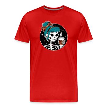 Funny Mexican Skeleton with Latte Coffee Halloween - Men's Premium Organic T-Shirt - red - Front - Damien (186cm)