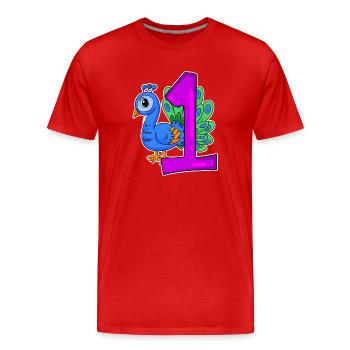 Zahl 1 Nummer Eins - Blauer Pfau Motiv - Männer Premium Bio T-Shirt - Rot - Vorne - Damien (186cm)