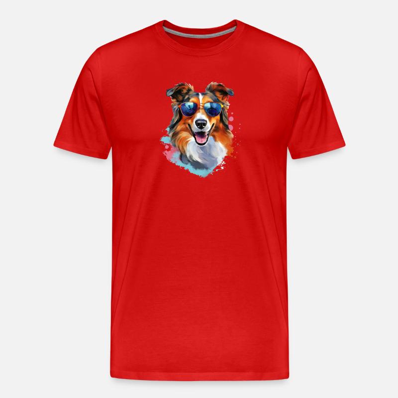 Collie mit Sonnenbrille - Männer Premium Bio T-Shirt - Rot