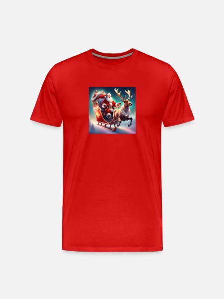 Weihnachtsmann, Schlitten, Weihnachtsposter - Männer Premium Bio T-Shirt - Rot