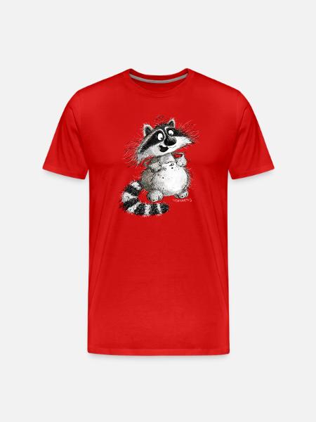 Lustiger Waschbär Cartoon Wildtier - Männer Premium Bio T-Shirt - Rot