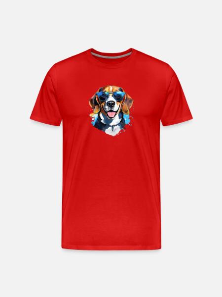 Beagle with sunglasses - Men's Premium Organic T-Shirt - red