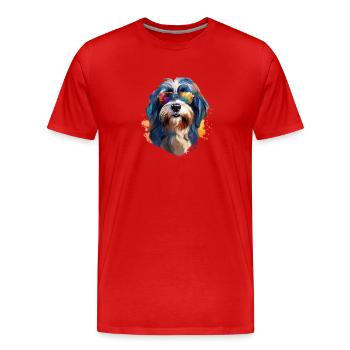 Terrier tibétain avec lunettes de soleil - T-shirt bio Premium Homme - rouge - Devant - Damien (186cm)