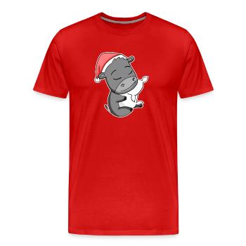 Donkey Cute Tired Sleeping In Christmas - Men's Premium Organic T-Shirt - red - Front - Damien (186cm)
