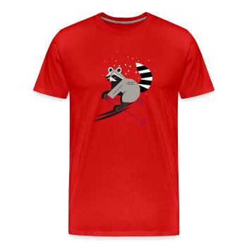 niedlicher Skifahrer-Waschbär–Spaßig und dynamisch - Männer Premium Bio T-Shirt - Rot - Vorne - Damien (186cm)