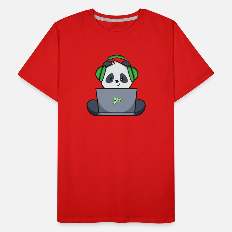 Gaming Panda with green headset Men's Premium Organic T-Shirt