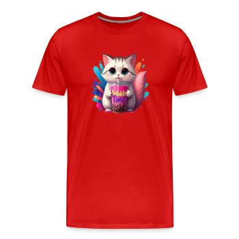 Katzenillustration mit Bubble Time Motiv - Männer Premium Bio T-Shirt - Rot - Vorne - Damien (186cm)
