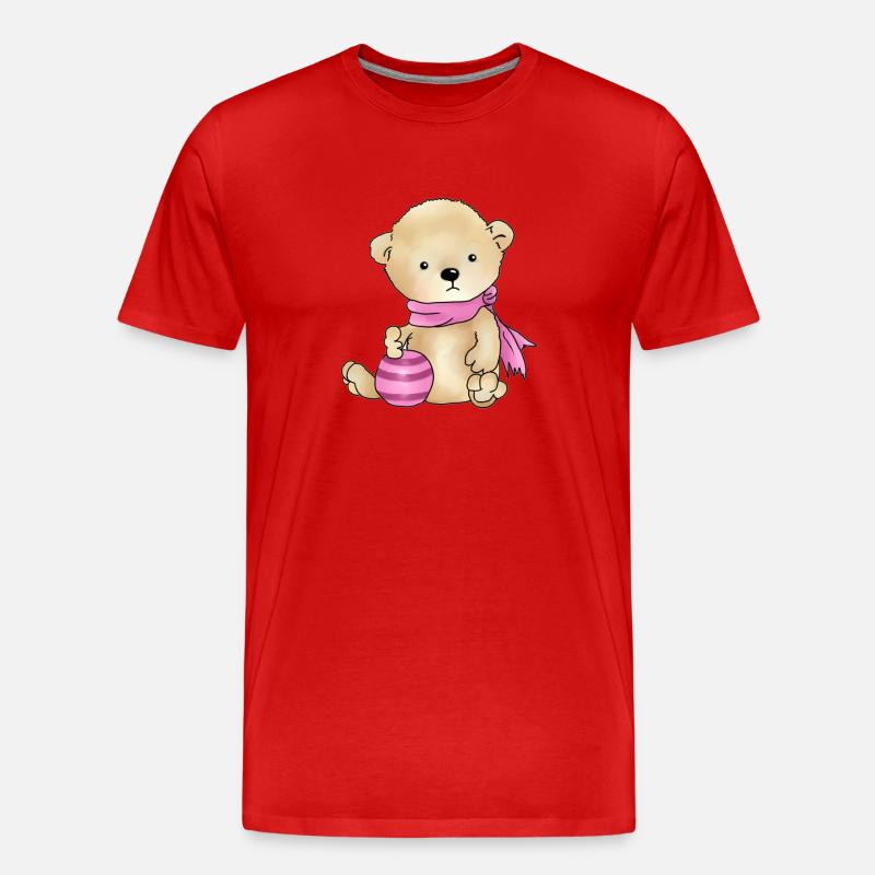 Bär mit rosa Ball - Männer Premium Bio T-Shirt - Rot