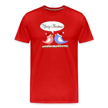Weihnachten mit lustigen Vögeln - Männer Premium Bio T-Shirt - Rot - Vorne - Damien (186cm)