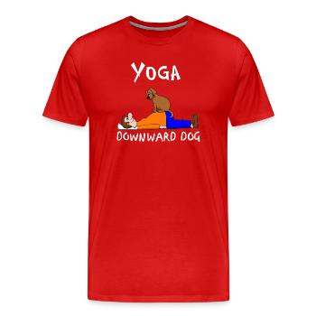 Yoga Chien tête en bas - T-shirt bio Premium Homme - rouge - Devant - Damien (186cm)