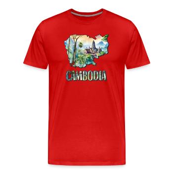 Watercolor Map Cambodia - Men's Premium Organic T-Shirt - red - Front - Damien (186cm)