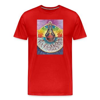Spiritueller Meditationsbaum mit Chakras - Männer Premium Bio T-Shirt - Rot - Vorne - Damien (186cm)