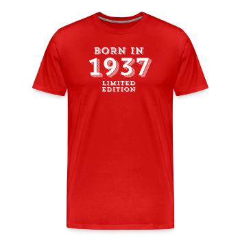 87 ans, date de naissance, année de naissance - T-shirt bio Premium Homme - rouge - Devant - Damien (186cm)