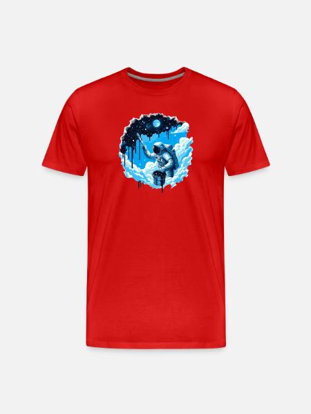Astronaut Paints Starry Sky Night Gift - Men's Premium Organic T-Shirt - red