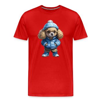 Pudel Herbst Winter Outfit - Männer Premium Bio T-Shirt - Rot - Vorne - Damien (186cm)