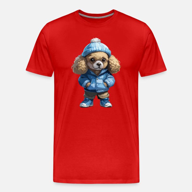 Pudel Herbst Winter Outfit - Männer Premium Bio T-Shirt - Rot