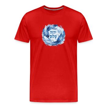 Hebrew Name of God YHWH Shalom - Men's Premium Organic T-Shirt - red - Front - Damien (186cm)