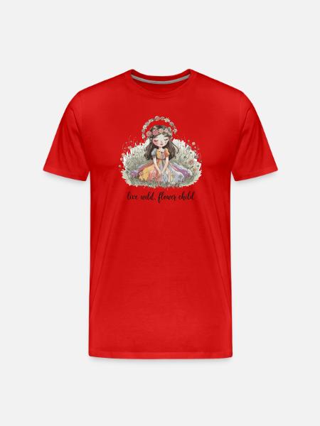 Lebe wild, Blumenkind - Männer Premium Bio T-Shirt - Rot