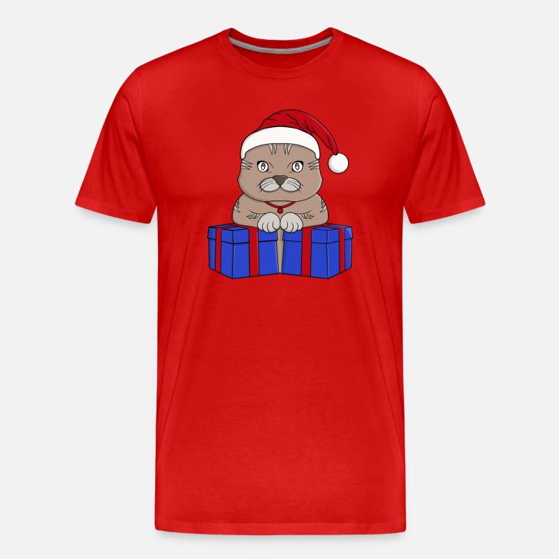 Süßes Weihnachtsmann-Kätzchen - Männer Premium Bio T-Shirt - Rot