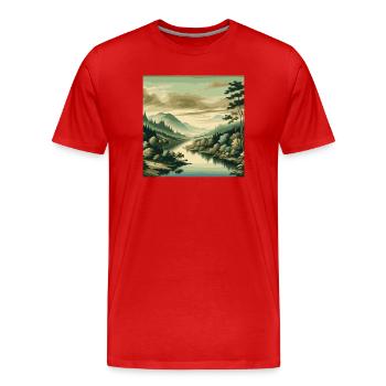 Vue sur la rivière avec un magnifique paysage naturel - T-shirt bio Premium Homme - rouge - Devant - Damien (186cm)