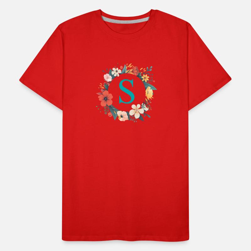 S Monogram, Flower Wreath, Personalizable Men's Premium Organic T-Shirt