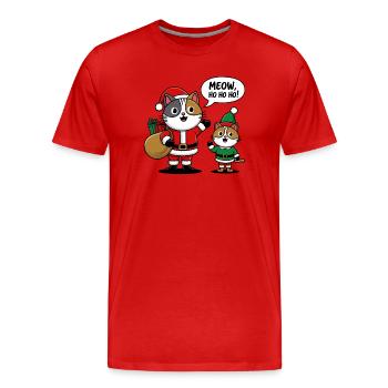Festliches Katzenduo in Weihnachtsmann- und Elfenkostümen - Männer Premium Bio T-Shirt - Rot - Vorne - Damien (186cm)