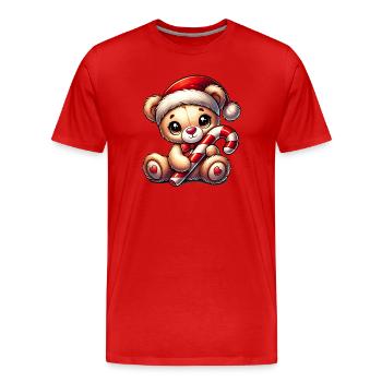 Teddy bear with candy cane – Sweet Christmas design - Men's Premium Organic T-Shirt - red - Front - Damien (186cm)