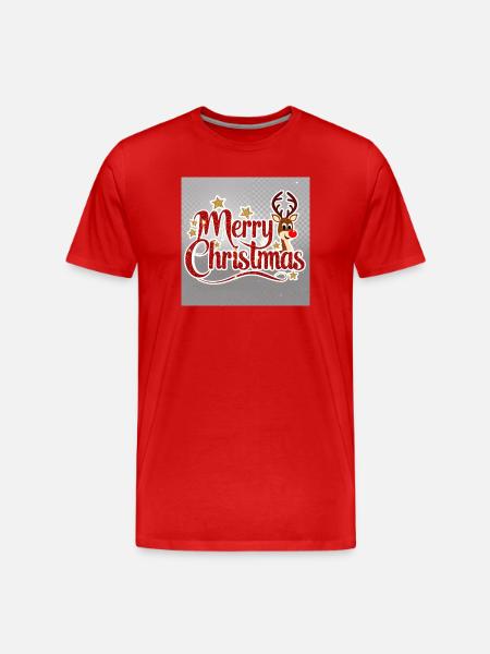 Merry Christmas Reindeer Glitter Script - Men's Premium Organic T-Shirt - red