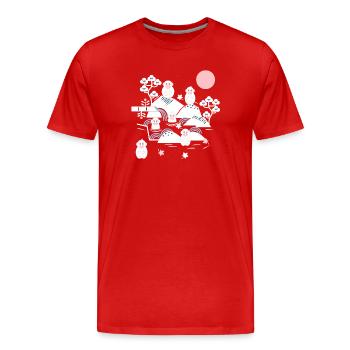 Chilling monkeys in a hot spring l white pink blue - Men's Premium Organic T-Shirt - red - Front - Damien (186cm)