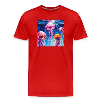 Unterwasser-Meerjungfrauen in leuchtenden Farben - Männer Premium Bio T-Shirt - Rot - Vorne - Damien (186cm)