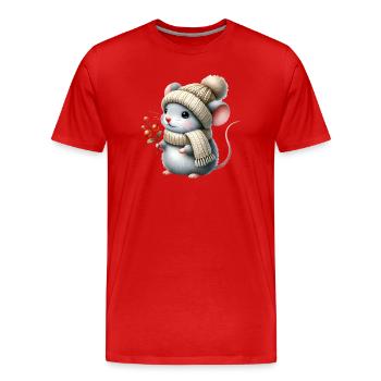 entzückende Maus mit einer warmen Strickmütze - Männer Premium Bio T-Shirt - Rot - Vorne - Damien (186cm)