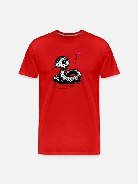 Snake with Heart Balloon - Heartful Creatures - Men's Premium Organic T-Shirt - red