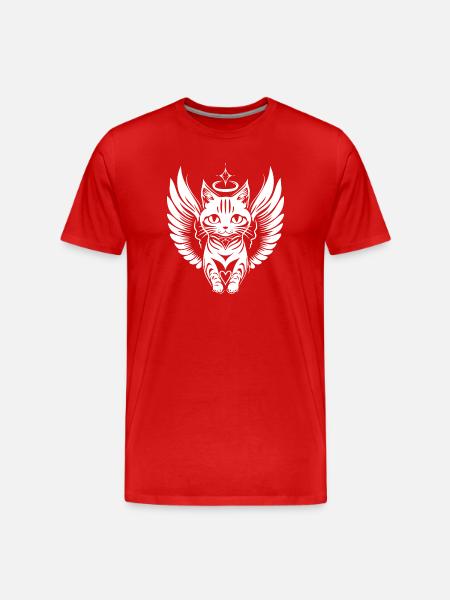 White Angel Cat with Wings - Men's Premium Organic T-Shirt - red