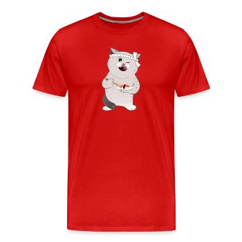 Süße mollige Katze mit Sushi - Männer Premium Bio T-Shirt - Rot - Vorne - Damien (186cm)