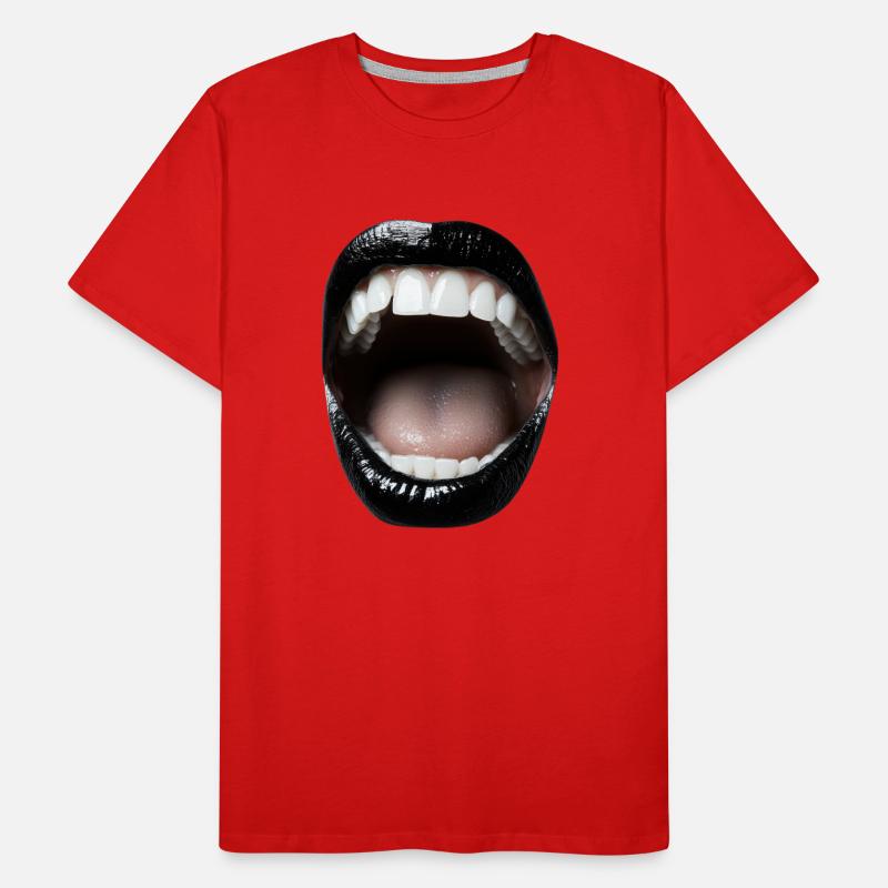 Bouche ouverte avec rouge à lèvres noir T-shirt bio Premium Homme