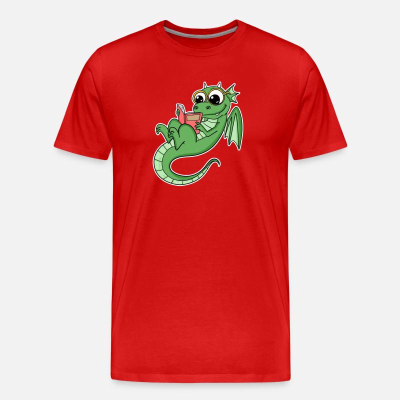 Drache Bücher Buch Lesen - Männer Premium Bio T-Shirt - Rot
