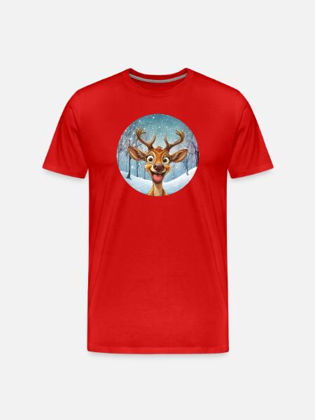 Fröhliches Winterrentier im Winterwald - Männer Premium Bio T-Shirt - Rot