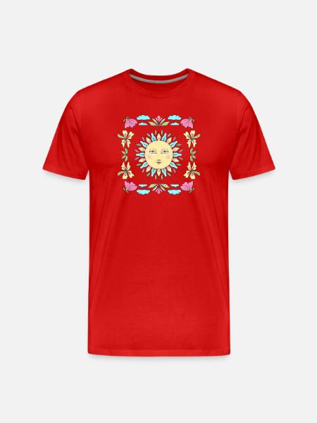 Sonnengesicht im Blumenkreis - Männer Premium Bio T-Shirt - Rot