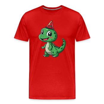 Dinosaure mignon avec chapeau de fête - Amusant et ludique - T-shirt bio Premium Homme - rouge - Devant - Damien (186cm)