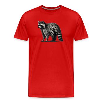 Waschbär und filigranes Baumgeflecht im Fell - Männer Premium Bio T-Shirt - Rot - Vorne - Damien (186cm)