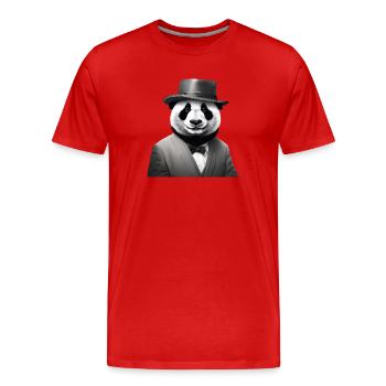 Elegant Panda in Classic Tuxedo and Fedora - Men's Premium Organic T-Shirt - red - Front - Damien (186cm)