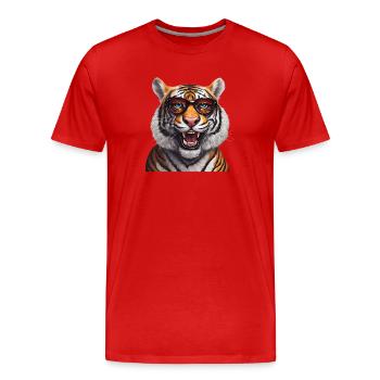 Intelligent Tiger with Glasses Design - Men's Premium Organic T-Shirt - red - Front - Damien (186cm)