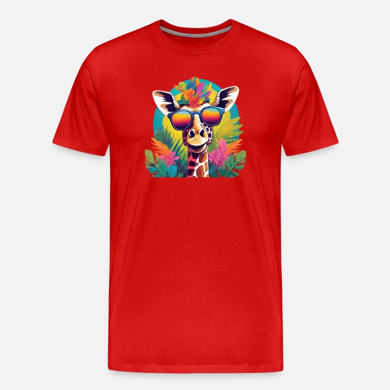 Lebendige Dschungel-Giraffe mit Sonnenbrille - Männer Premium Bio T-Shirt - Rot