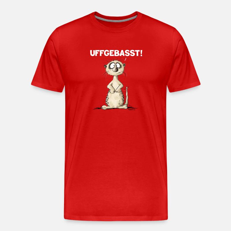 Drolliges Erdmännchen Hessisch Uffgebasst - Männer Premium Bio T-Shirt - Rot