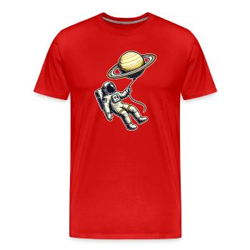 Flotter avec Saturne – Conception d’un ballon astronaute - T-shirt bio Premium Homme - rouge - Devant - Damien (186cm)