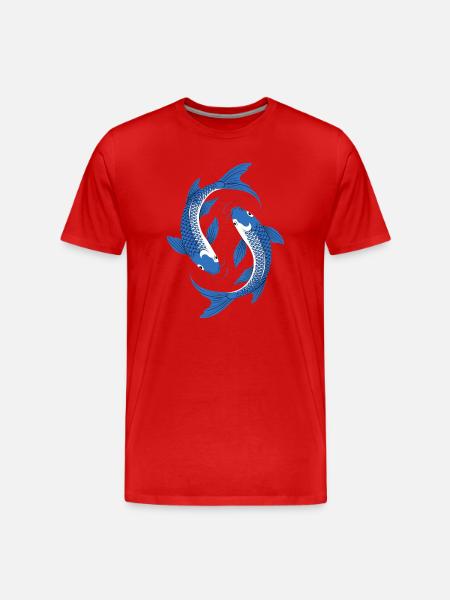 Blue Koi Circle Art - Men's Premium Organic T-Shirt - red