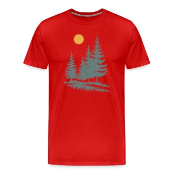 Sonnenbeschienene Kiefern-Silhouette - Männer Premium Bio T-Shirt - Rot - Vorne - Damien (186cm)