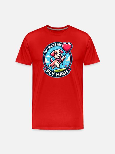 Flying dog with heart balloon - Men's Premium Organic T-Shirt - red