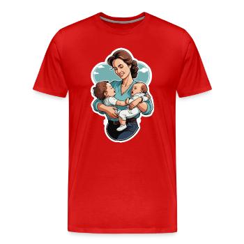 Liebevolle Mutter mit Zwillingsbabys - Männer Premium Bio T-Shirt - Rot - Vorne - Damien (186cm)